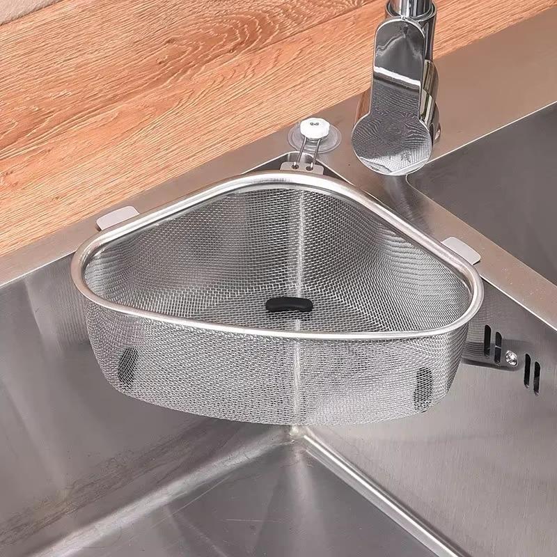 Stainless Steel Triangular Drainage Basket Kitchen Sink Non Perforated Hanging Storage Drainage Basket Fruit Vegetable Basket