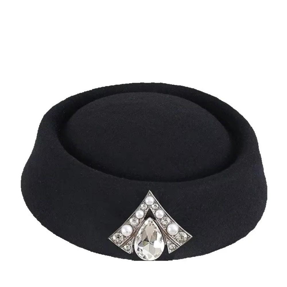 Fashion British Retro Top Hats Crystal Embellished Headwear Stewardess Hat Air Hostess Hat Cosplay Costume Air Hostess Hat