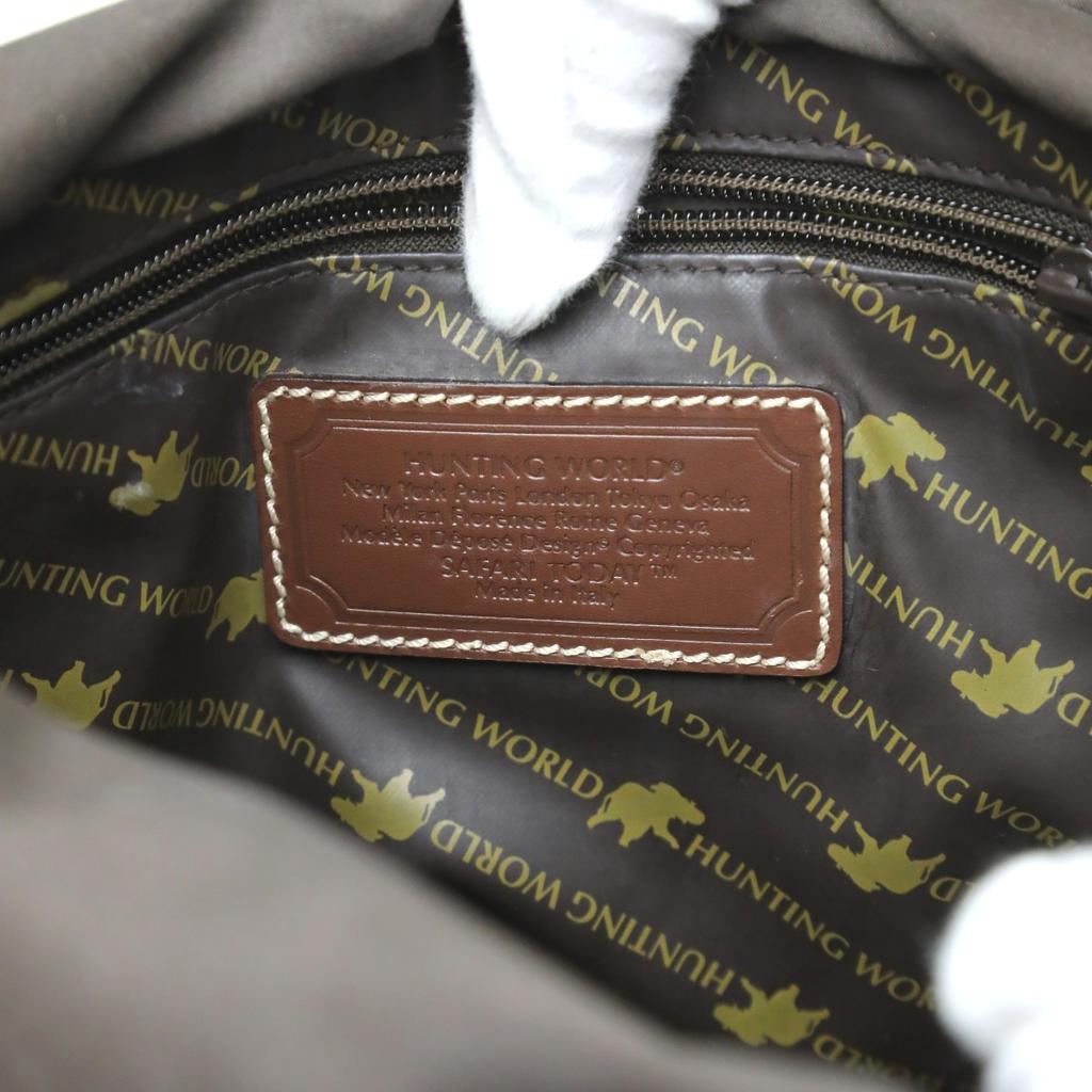 HUNTING WORLD Mini Tote Handbag Canvas Khaki X Brown Unisex 4620969 Used