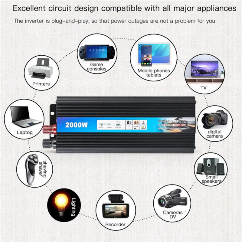 2000W Car Inverter 12V 220V Power Inverter AC 12V To 220V Car Voltage Converter With USB Charger For Phone Tablet