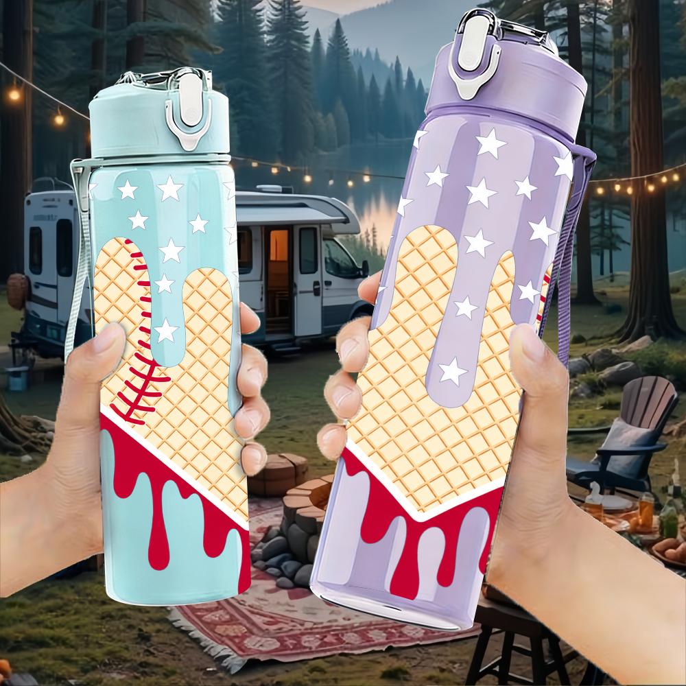 1PC Dripping Baseball Stitch Artwork 750ml Color Plastic Water Bottle Leakproof Flip Straw Lid For Sports Office Home Use