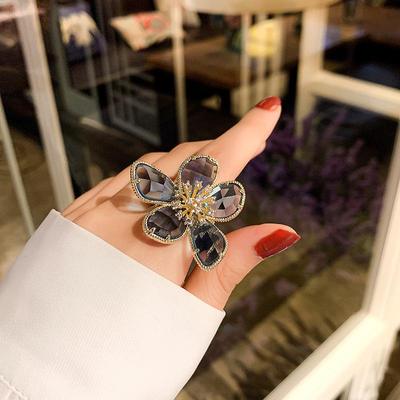 Exquisiter zweifarbiger Ring mit Blumenmuster, modischer Ring mit großem Blütenblatt, Schmuck, Jahrestag, Verlobung, Hochzeit, Ringe für Frauen