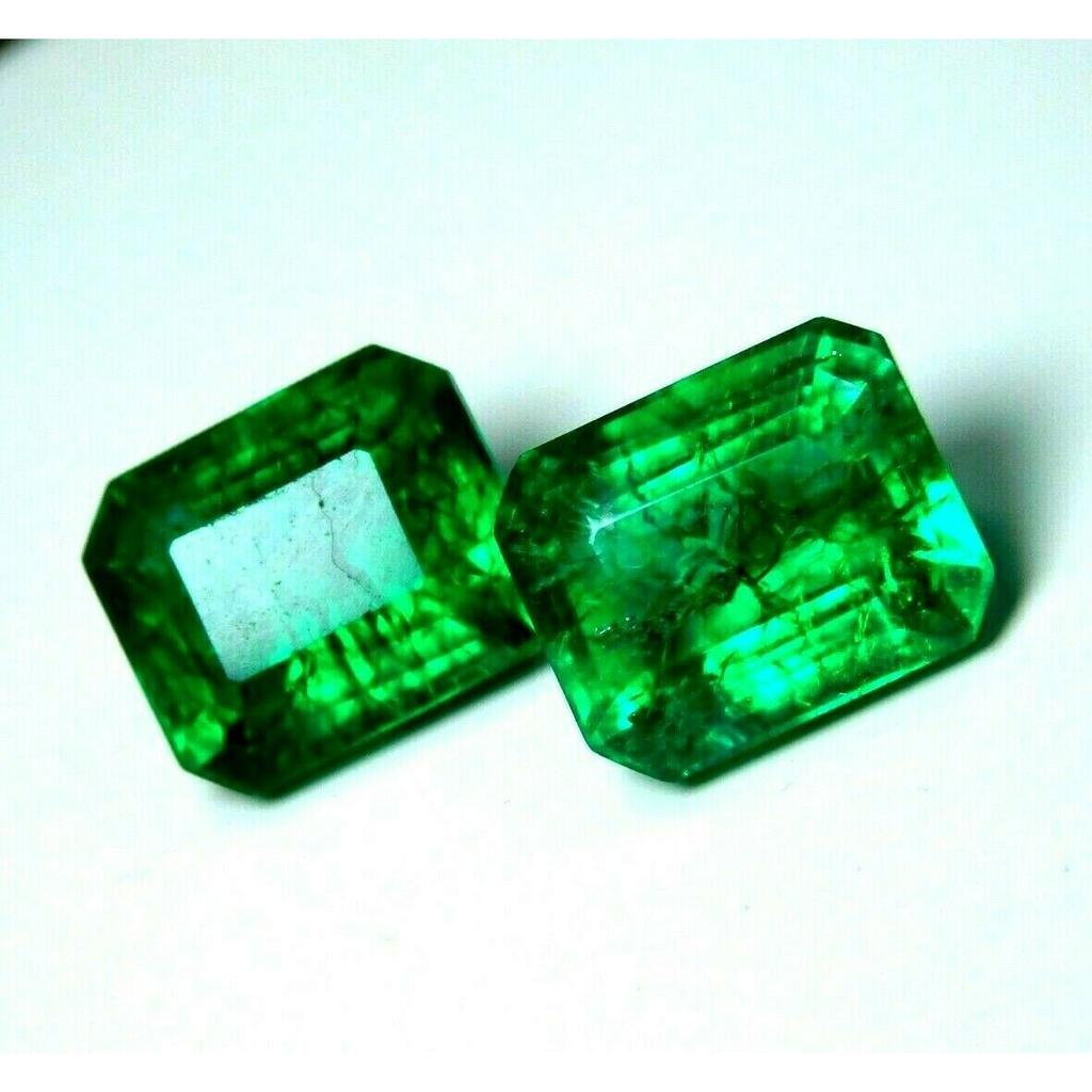 Green Emerald 18.8Ct CERTIFIED Natural Emerald Cut Pair Colombian Loose Gemstone Emerald -123
