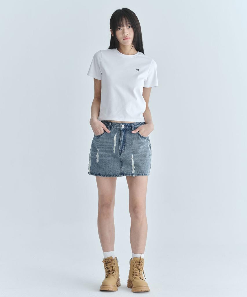 Code Graphy (Women) Distressed Denim Mini Skirt - Washed Blue