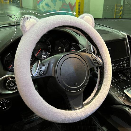 Car Steering Wheel Case Cover Cat Ear Comfortable Coldproof Plush Cushion Universal Cute Creative Interior Decoration