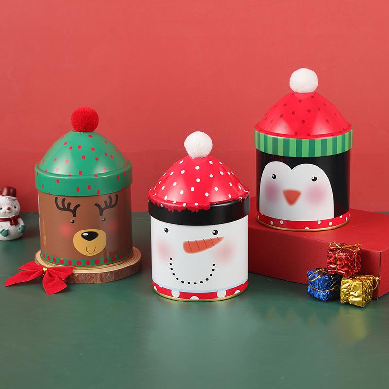 Christmas Cute Candy Box Santa Claus Elk Snowman Storage Jar Gift Packaging Personalized Christmas Hat Iron Box