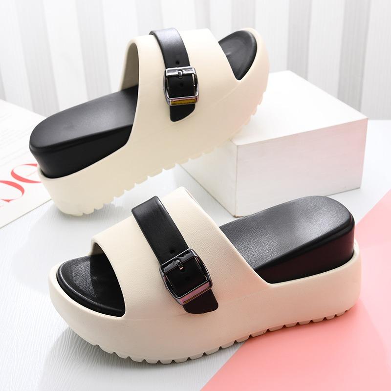 

One-word slippers new women s non-slip EVA heightened super thick bottom home fashion super soft inside and outside wear 36-37 білий