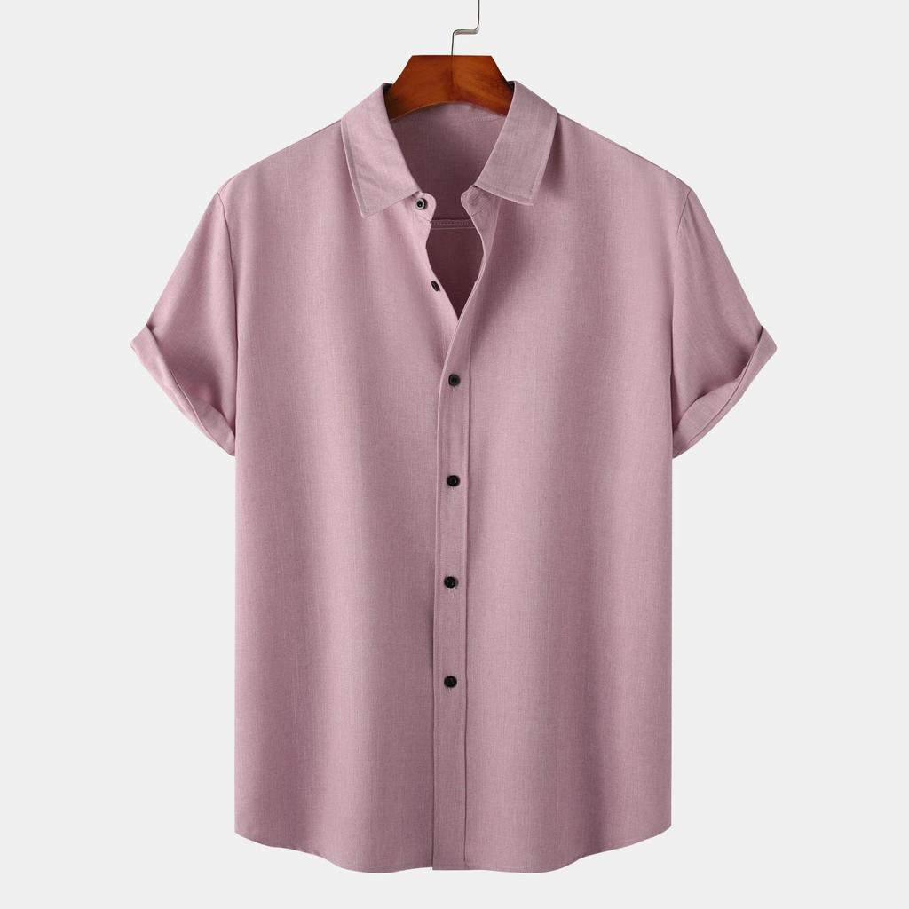 Men's Clothing, Summer New Men's Solid Color Short-sleeved Casual Shirt Slim-fit Shirt TC