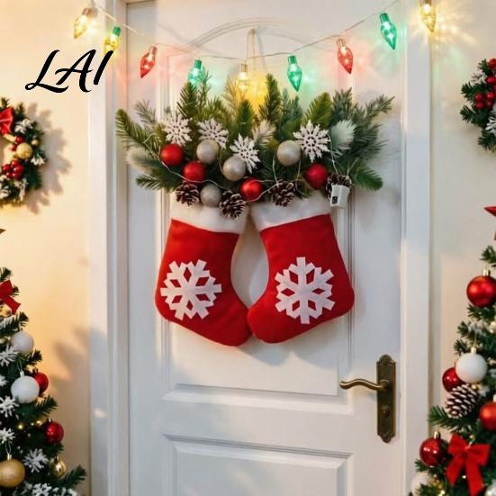 Christmas Hanging Ornaments Mitten Door Hanger Red White Glove Ornament with Pine Cone Berries Holiday Home Accents Fabric Wall Decor for