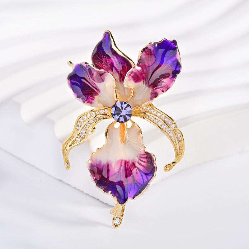 Detailed Enamel Irises Pin Copper Made Accessory Light 0.4oz Floral Artwork For Jackets Bags Special Event
