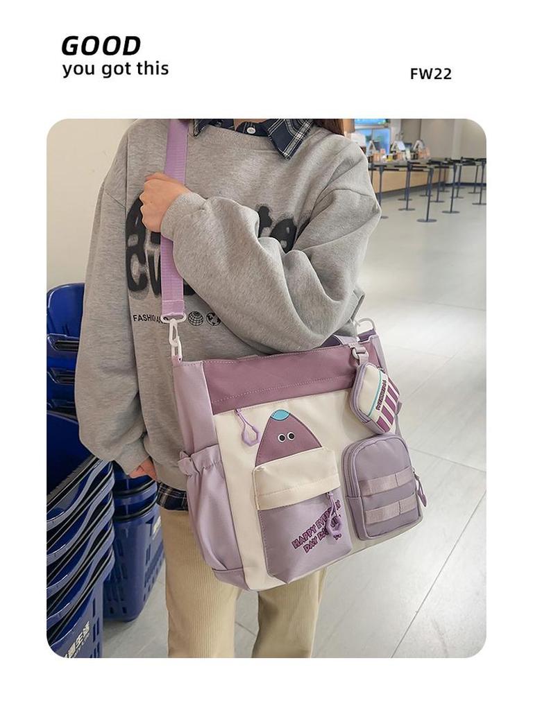 Color-Block Korean Style Large Capacity Crossbody Tote Bag for Students