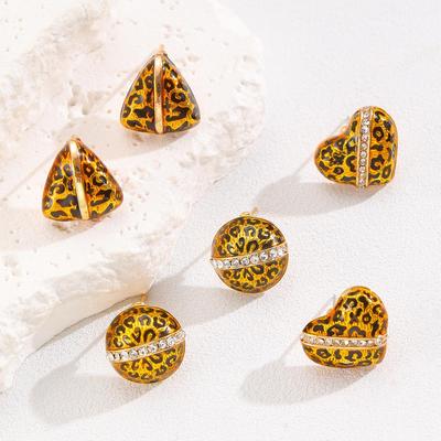 Boucles d'oreilles géométriques simples de luxe à glaçure Maillard imprimé léopard pour femmes