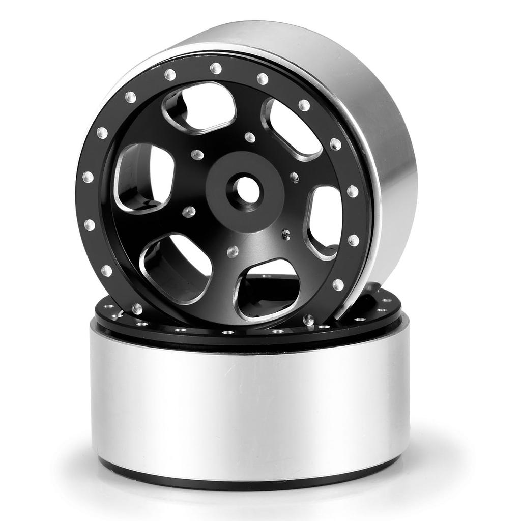 RCMAZO 1.3" Beadlock Wheel - Aluminum Wheel Rim Negative Offset 1.3" Wheel Hub Upgrade Replacement Part for SCX24 TRX4M 124 118 RC Crawler Car (Black)