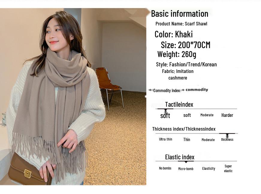 Women's Winter Thick Imitation Cashmere Scarf with Tassels - Solid Color Shawl 2026