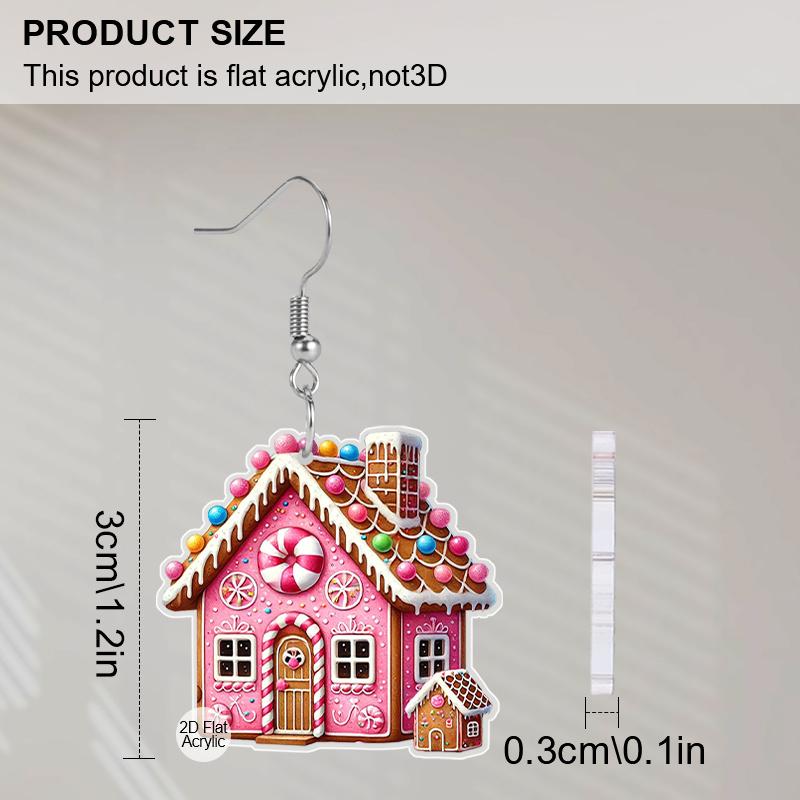 2D Flache Rosa Lebkuchenhaus Hängeohrringe, Leichtes Acrylmaterial, Ideale Wahl für Partygeschenke und Schmuckgeschenke.