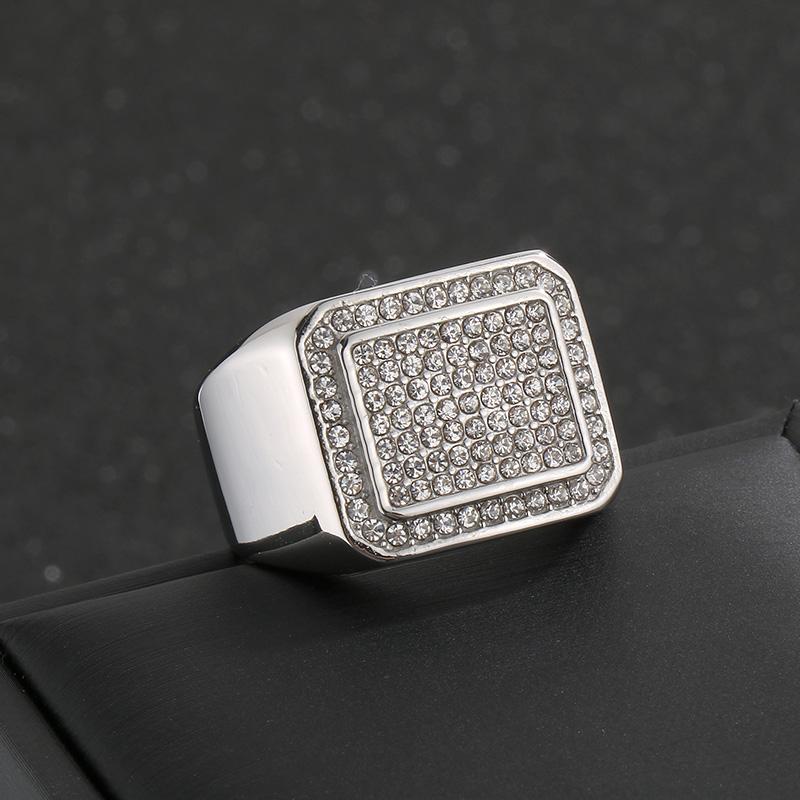 

Hip Hop Stainless Steel Zircon Large Ring for Men Women Gold Color Square Finger Ring Chunky Anillos Trendy Jewelry Gift 7