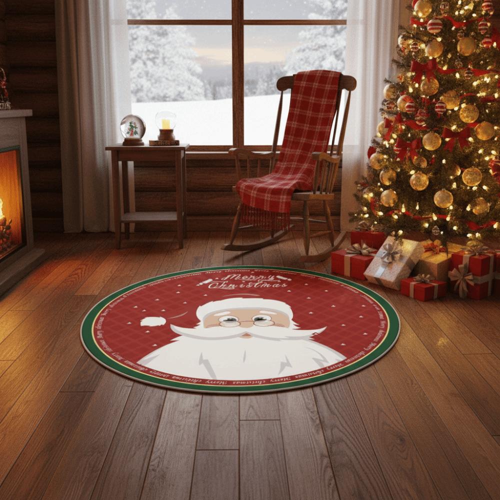 60/80CM Santa Claus Round Christmas Rug Anti-Slip Xmas Floor Mat  for Bedroom Living Room