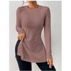 Blusa Lunga da Donna Jacquard Pizzo Spacco Casual Primavera Manica Lunga Slim Fit Camicie Monocolore Girocollo Elegante Moda Casual Ufficio Top Semplici Lavorazione a Rete