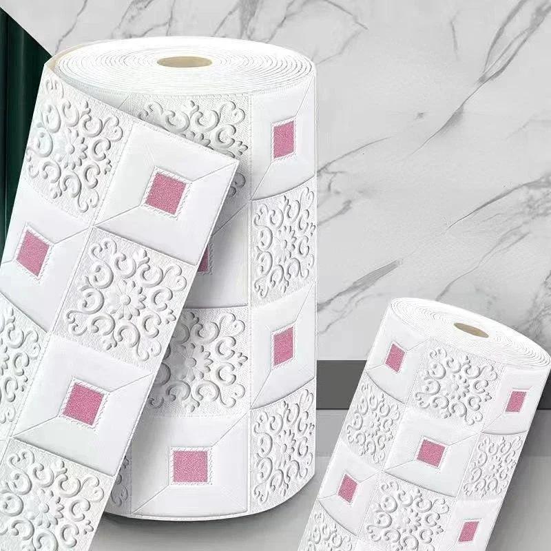 3D Soft Foam Brick Wallpaper Sticker Roll DIY Self Adhesive Living Room Home Kitchen Bathroom Decorative Wall Paper