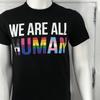 LGBTQ Pride We Are All Humans T Shirt Spell Out Rainbow Colors Black Size S