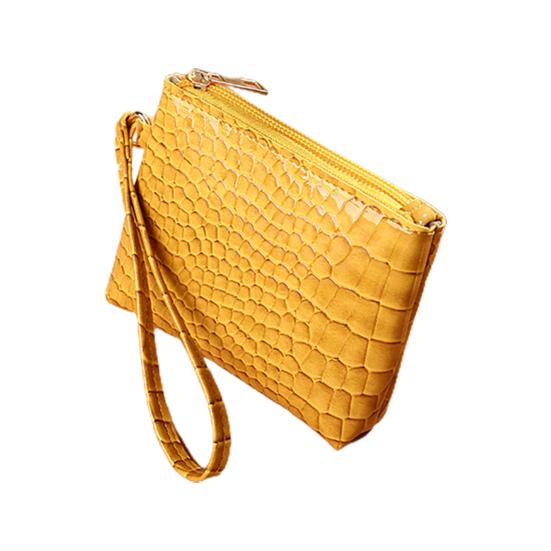 Clutch Bag Crocodile Pattern Smooth Zipper Solid Color Hand Ring Waterproof Faux