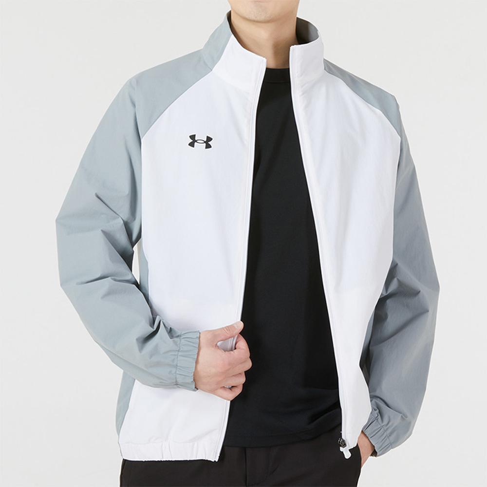 Under Armour Color Block Logo Print Woven Retro Sports Stand Collar Jacket Men Jacket White 22500402-100