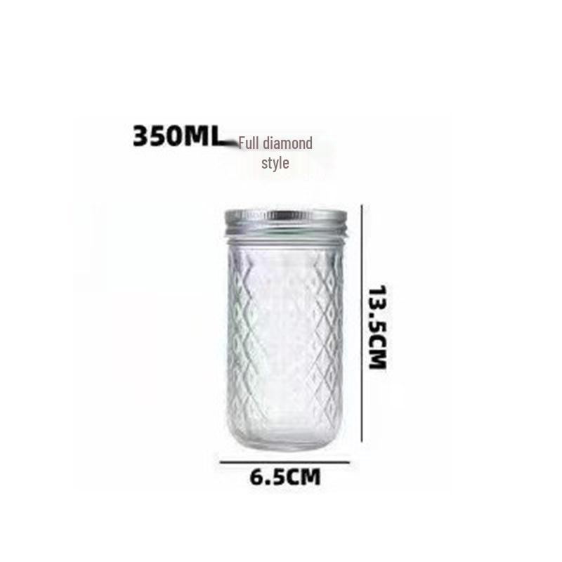 Borcan Mason din Sticlă Diamant pentru Caviar, Băuturi, Alimente Ușoare și Miere
