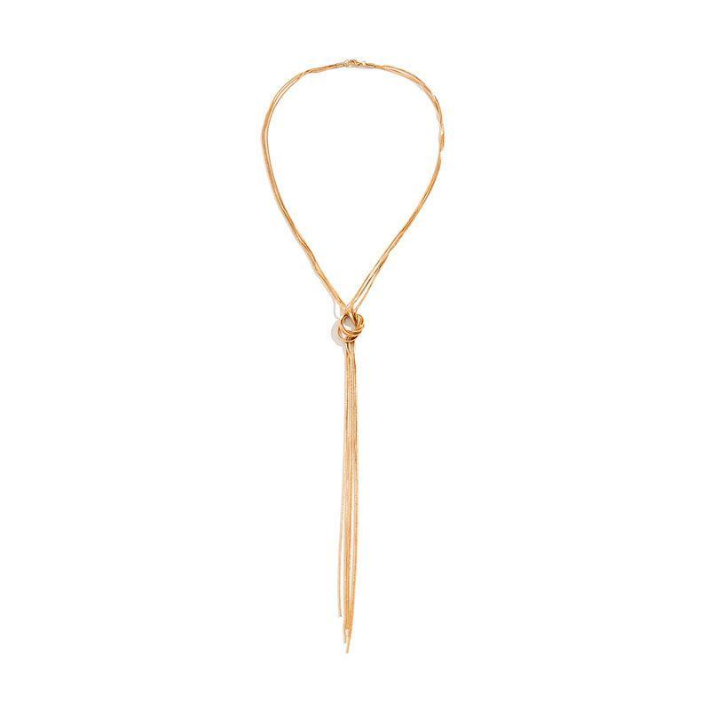 

Long Knotted Snake Bone Chain Tassel Necklace for Women, European and American Style, New Sexy Deep V Dress Accessory for Spring 2026 Gold