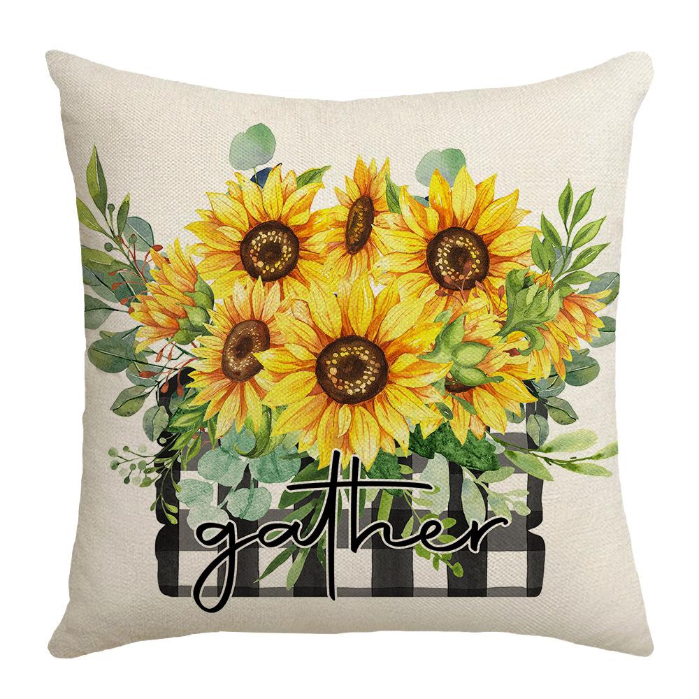 

Summer Sunflower Print Pillow Cover Polyester Home Fabric Sofa Cushion Cover Bedroom Pillow 45 * 45Cm (without pillow core)