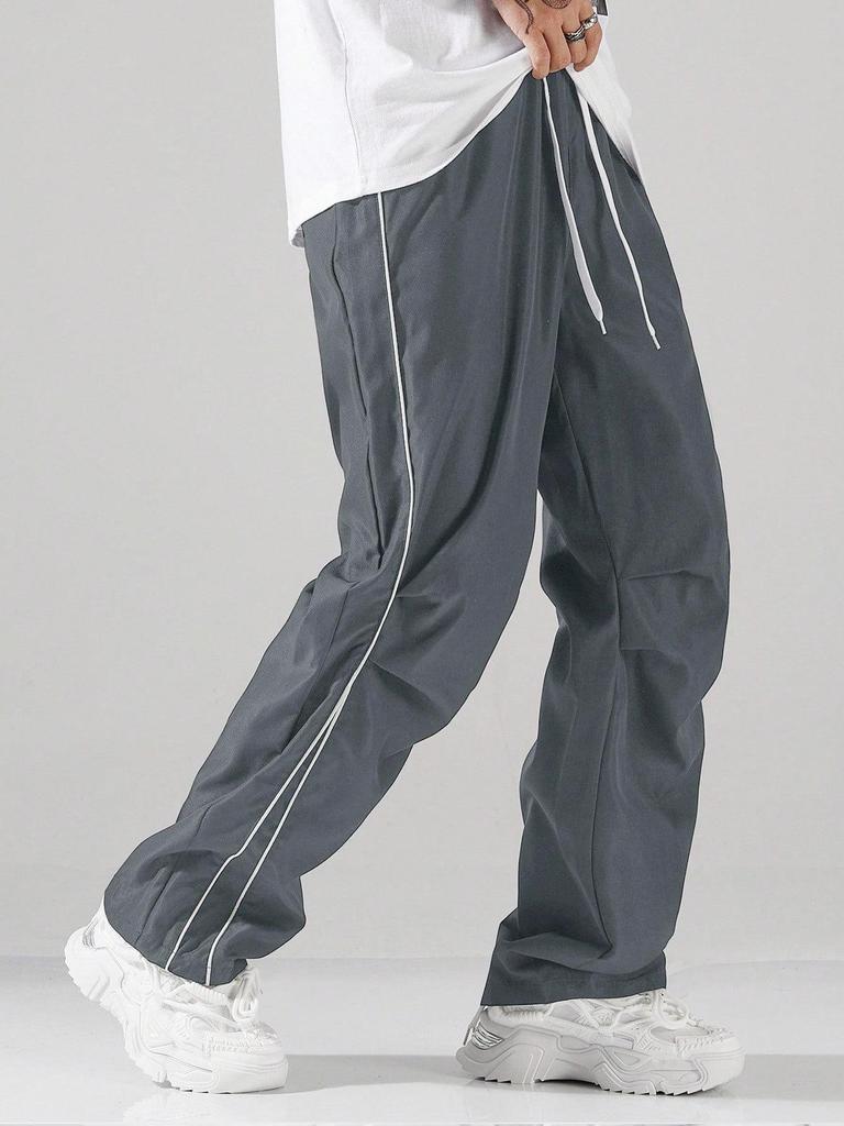 European-Size Men's Retro Sports Casual Pants - High Street Hong Kong Style, Loose Straight Leg