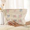 Bow Pattern Printed Cosmetic Bag Corduroy Zipper Makeup Brushes Organizer Multifunctional Cosmetic Storage Bag for Women Girls