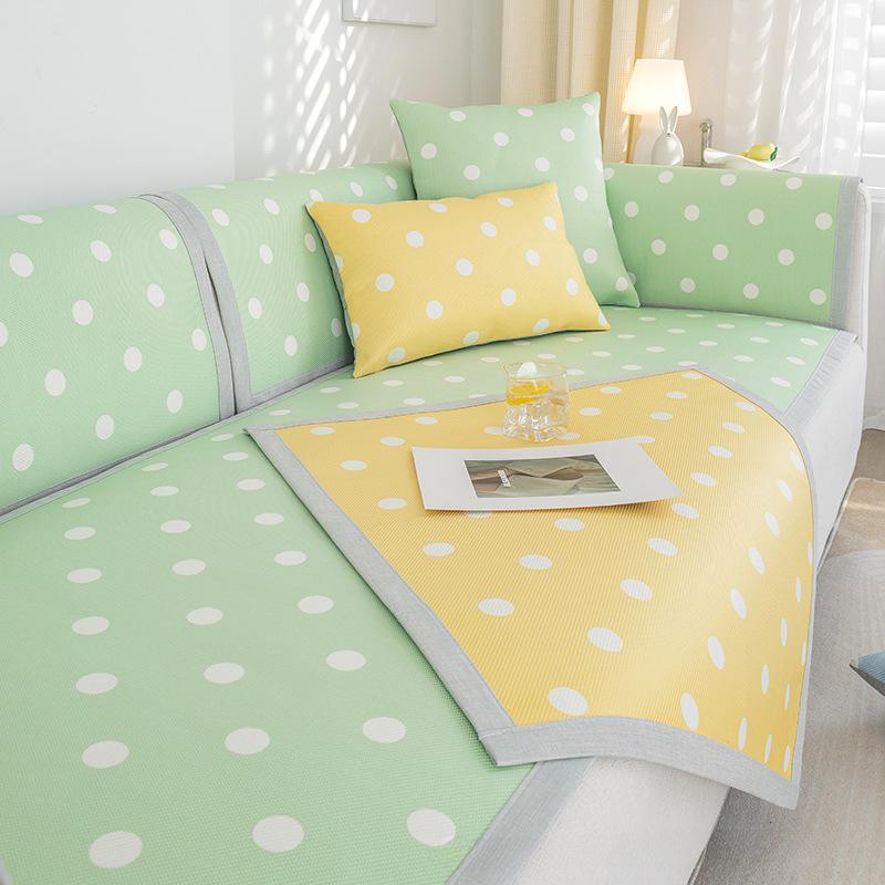 Summer Sofa Cushion Summer Mat Ice Silk Non-Slip Simple Polka Dot Cushion Fresh Summer Backrest Sofa Cover Slipcover