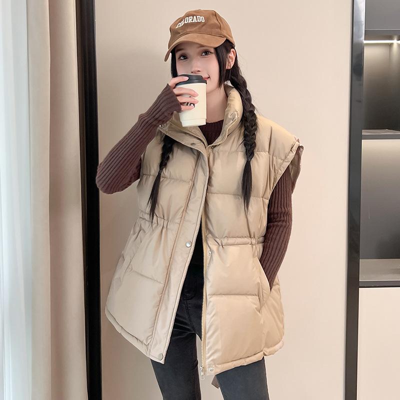 

Women s Thickened Winter Mid-Length Down Vest Stand-Collar M хаки