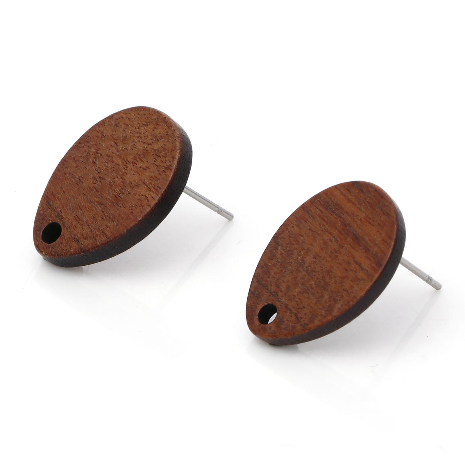 

Fashion Handmade Wood Ear Post Stud Earrings Findings Drop Earrings Geometric Brown With Loop Post/ Wire Size: 0.7mm, 10 PCs