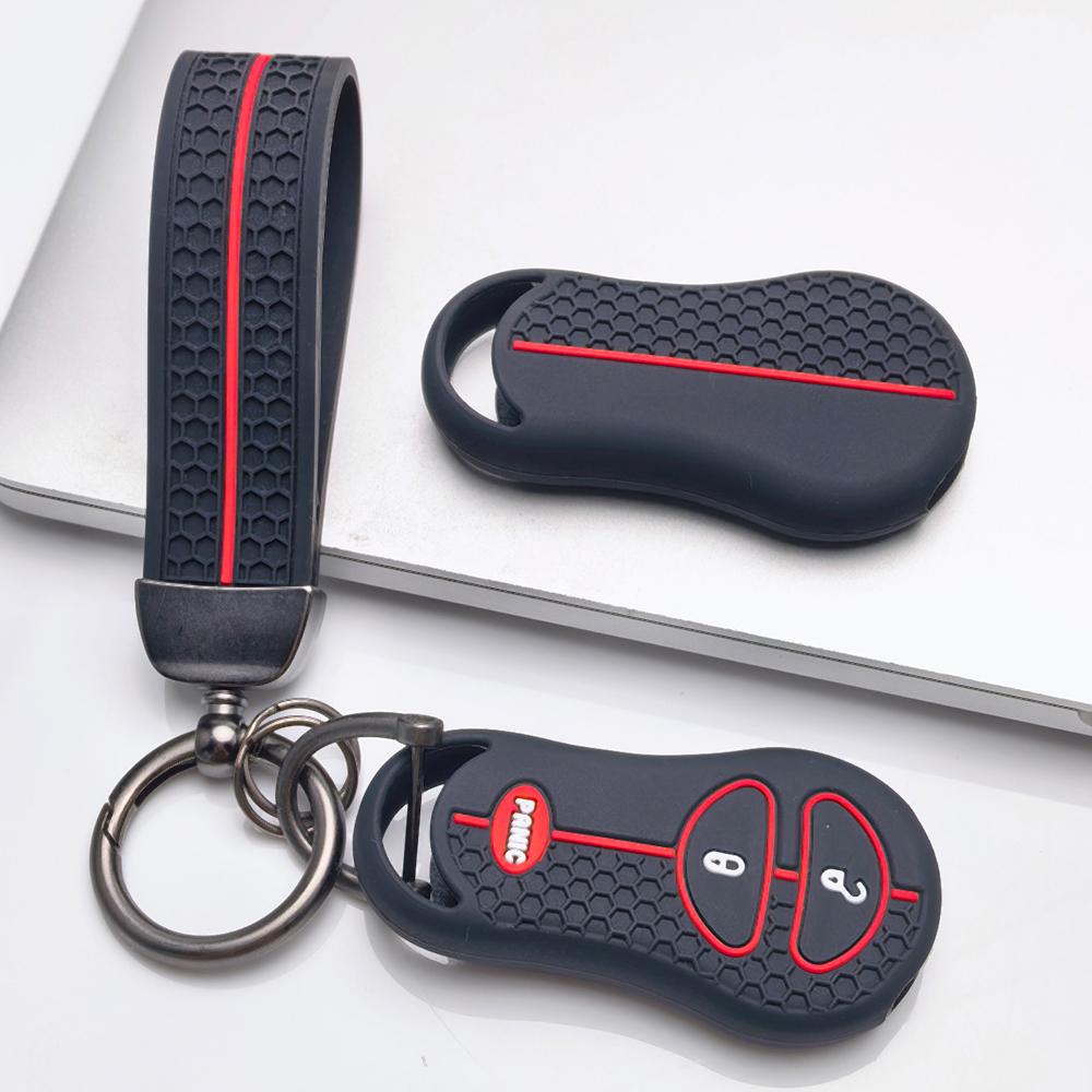 Key Fob Cover for Jeep Cherokee Durango Grand Liberty Dakota Caravan with Keychain Anti-Scratch Surface Shockproof Structure Soft Grip Texture