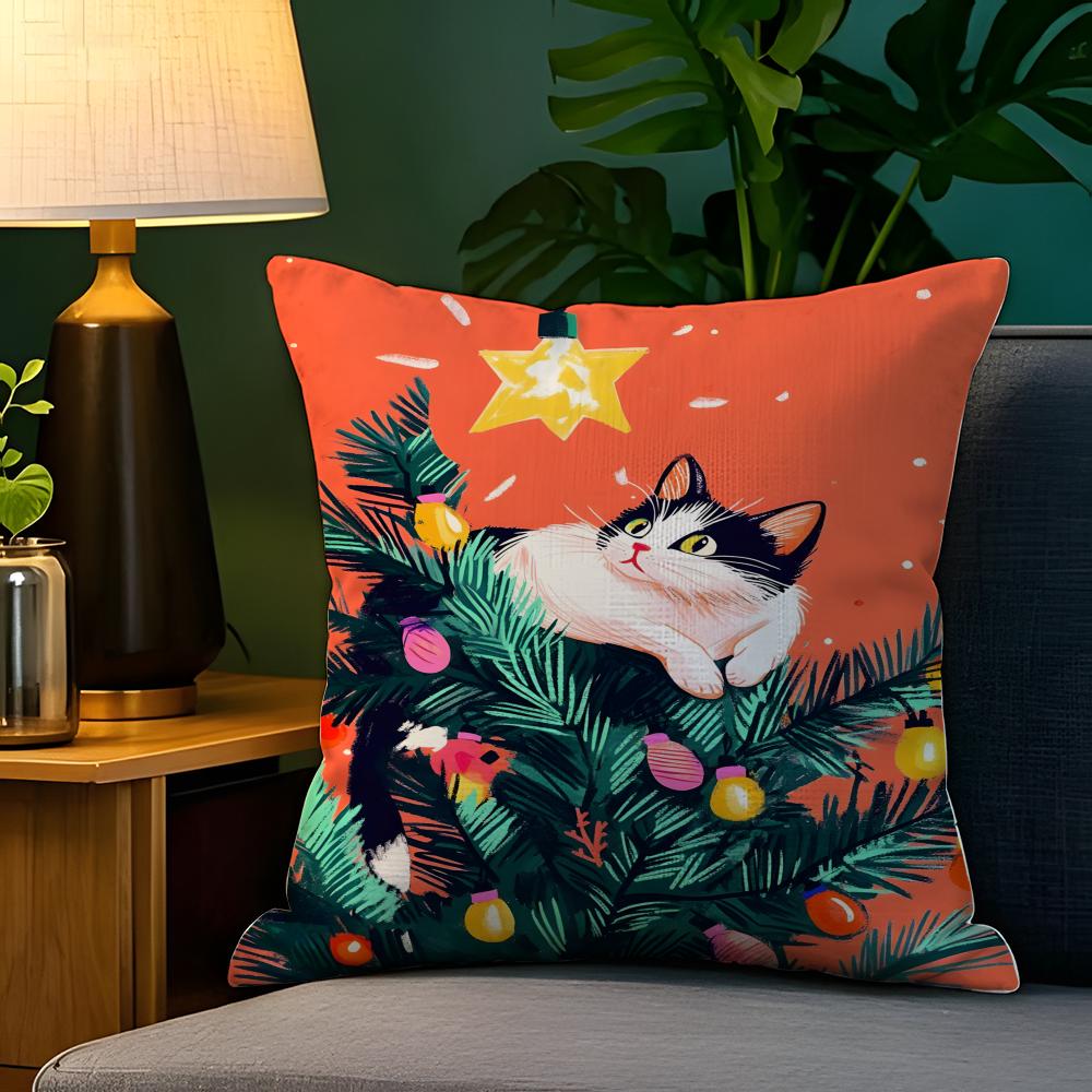 Funny Cute Christmas Cats Pillow Case Natural Linen Pillow Case DoubleSided Decor Sofa Pillowcase Home Decor