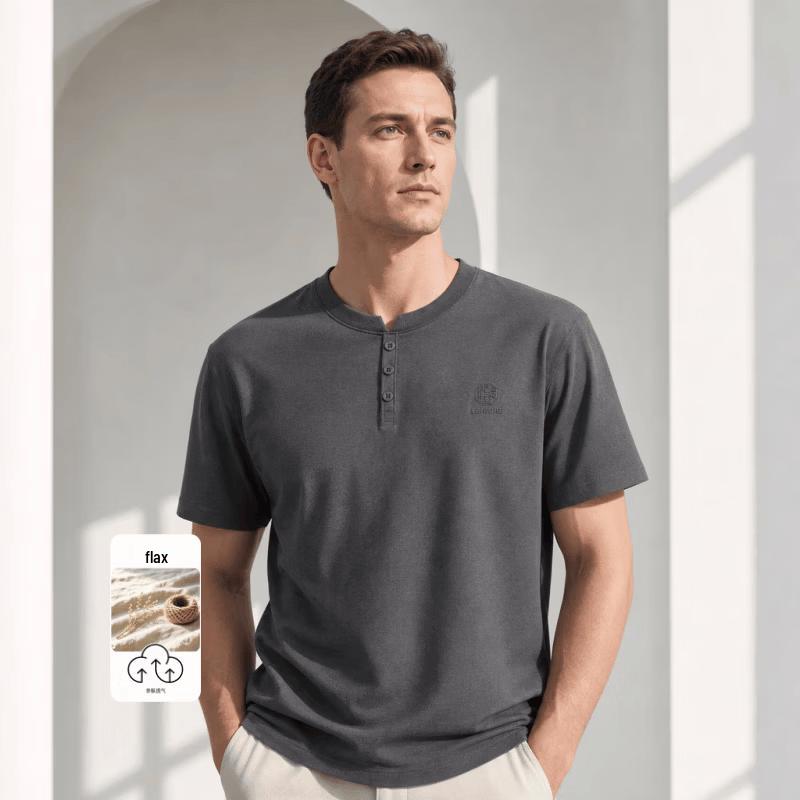 VEE KELLEN Men's Linen Blend Breathable Short Sleeve T-Shirt