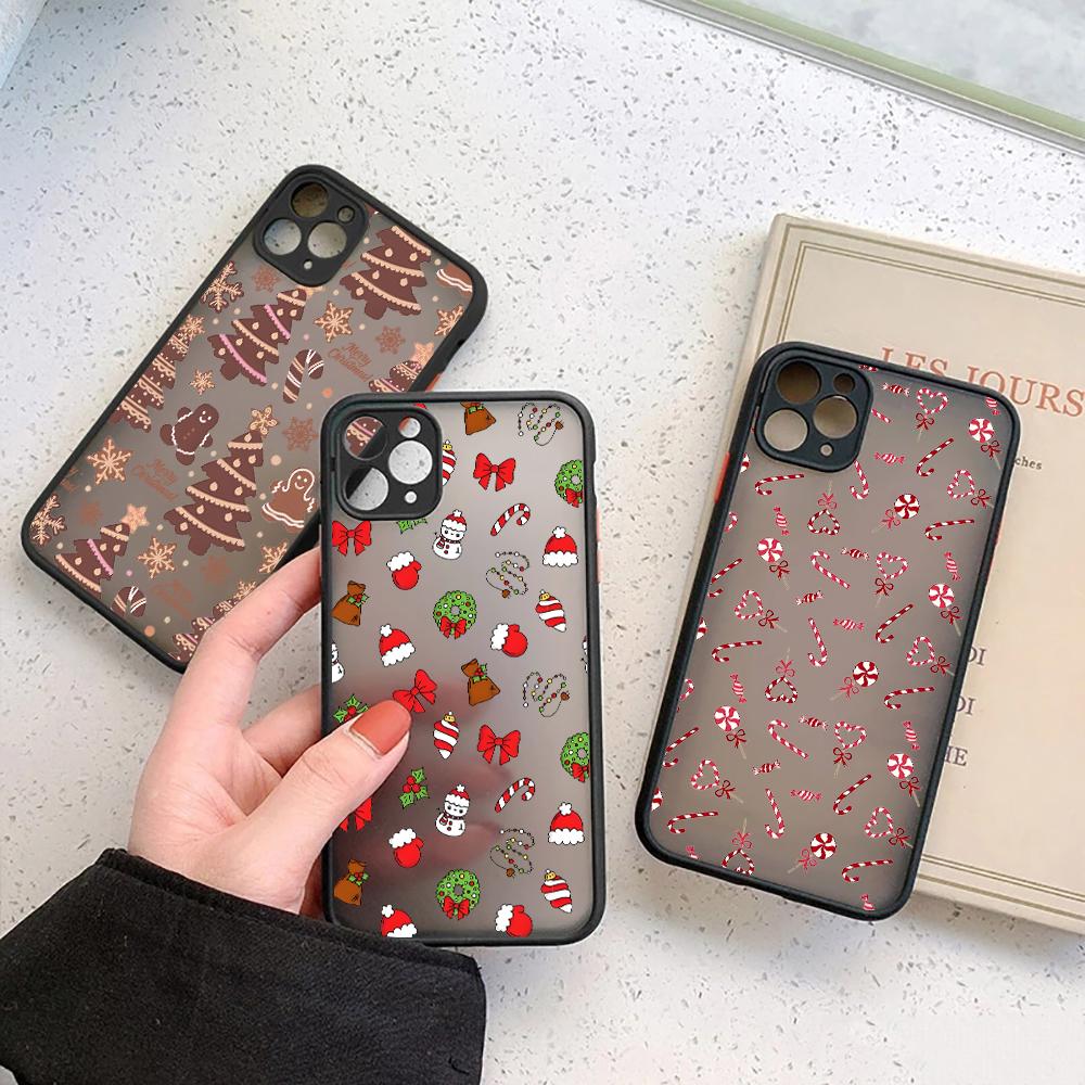 Case For iPhone 17 16 15 13 12 11 14 Pro Max 15 Plus 16e 17 Air Shockproof Clear Matte Cover Christmas Theme Cane Picture Fundas