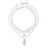 Sweet And Cool Short Cross Star Collarbone Choker Dark Goth Rhinestone Tassel Necklace Women