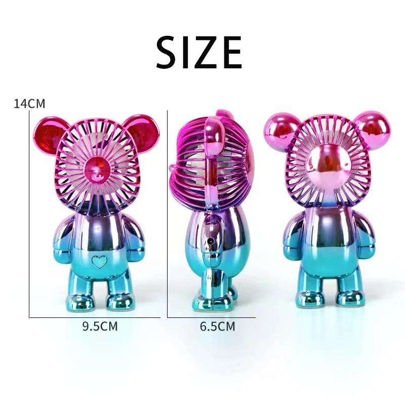 Car Ornament Model New USB Mini Cute Cartoon Bear Fan Wind Power Handheld Portable Fan Convenient Office Small Fans Gifts