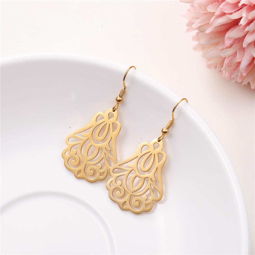 Filigree Dangle Drop Earrings Bohemian Stainless Steel Black Gold Hollow Vintage Pendant Earrings for Woman Gifts