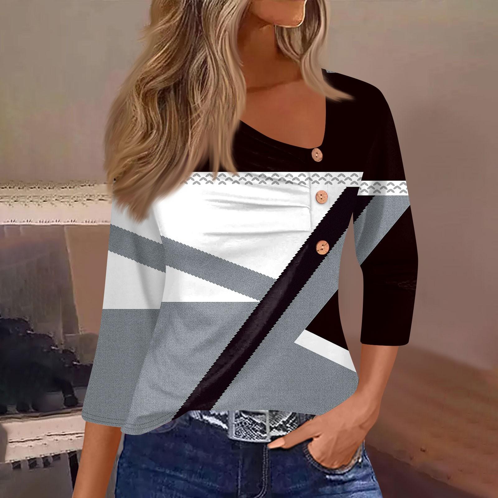 

Жен. Футболка Футболка С принтом Пуговицы Рукав 3/4 Повседневные Выходные Мода Классический Классический Верх XXXL