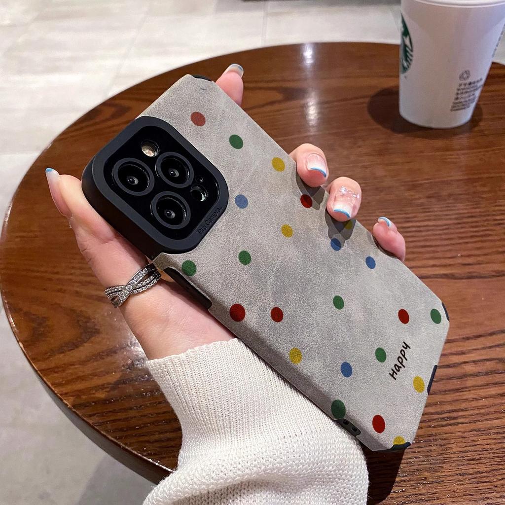 Autumn and winter simple color polka dots suitable for Apple 17Pro new 15 flip fur iPhon16promax anti-drop essence