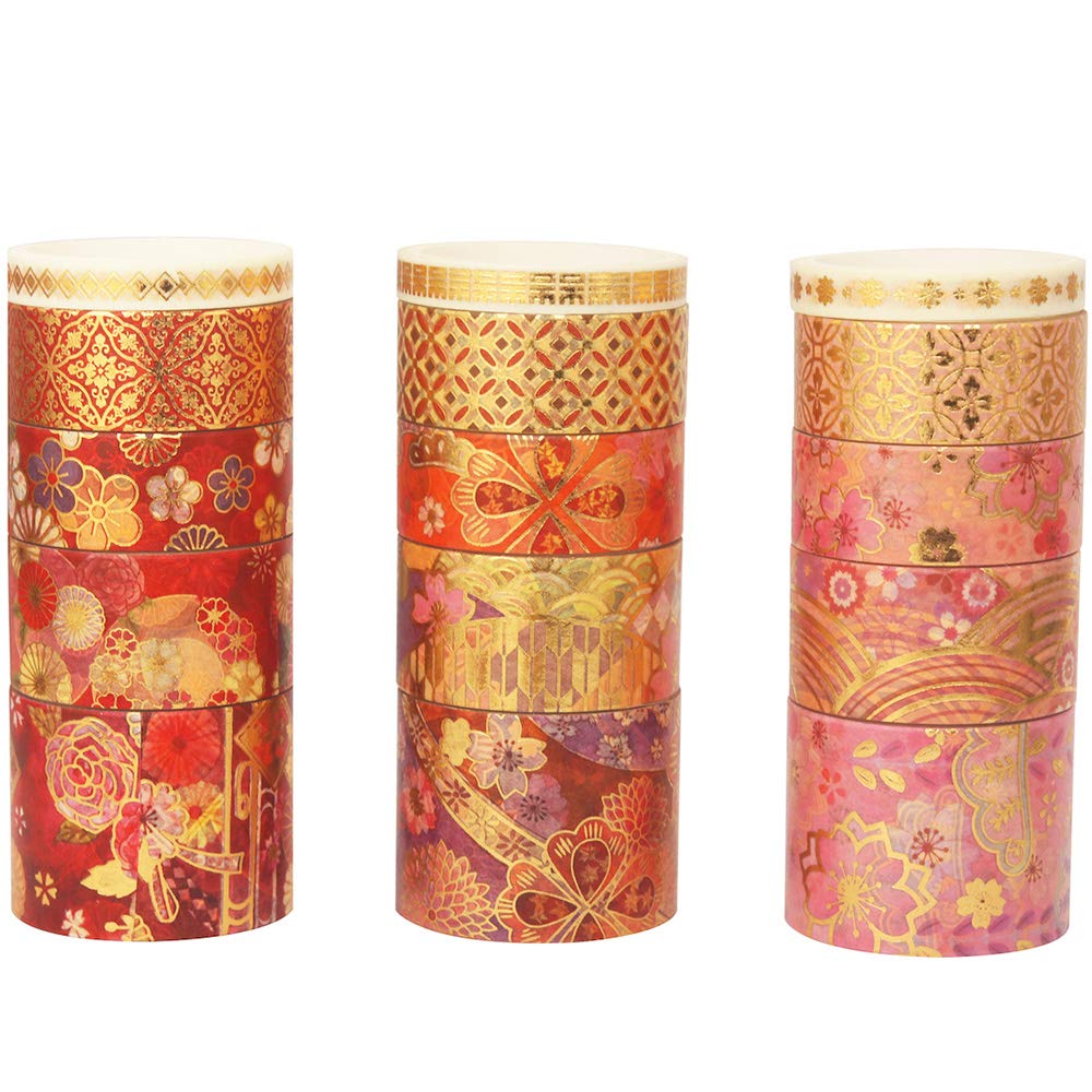 Yubbaex Gorgeous Embroidered Washi Tape with Gold Wide 15 Perfect for Gift DIY and Notebook Decorations Foil, Width, Rolls, Thin, Wrapping, Crafts,