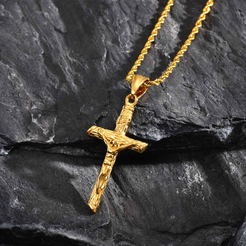 Religious Cross Jesus Pendant Necklace for Men Women, Non-Fading Stainless Steel Chains Choker, Prayer Faith Jewelry Unisex