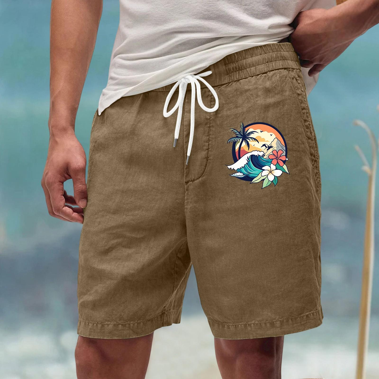 

Men’s Summer Plus Size Casual Loose Fit Drawstring Shorts with Tropical Print Elastic Waistband Lightweight Design L хакі