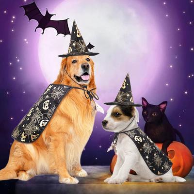 Pet Halloween Costume Vampire Cape Hat Costume Dog Pet Print Halloween Hat Set