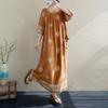 DIMANAF 2025 Summer Plus Size Dress Women Casual Long Vintage Cotton Dress Loose Basic Printing Dress