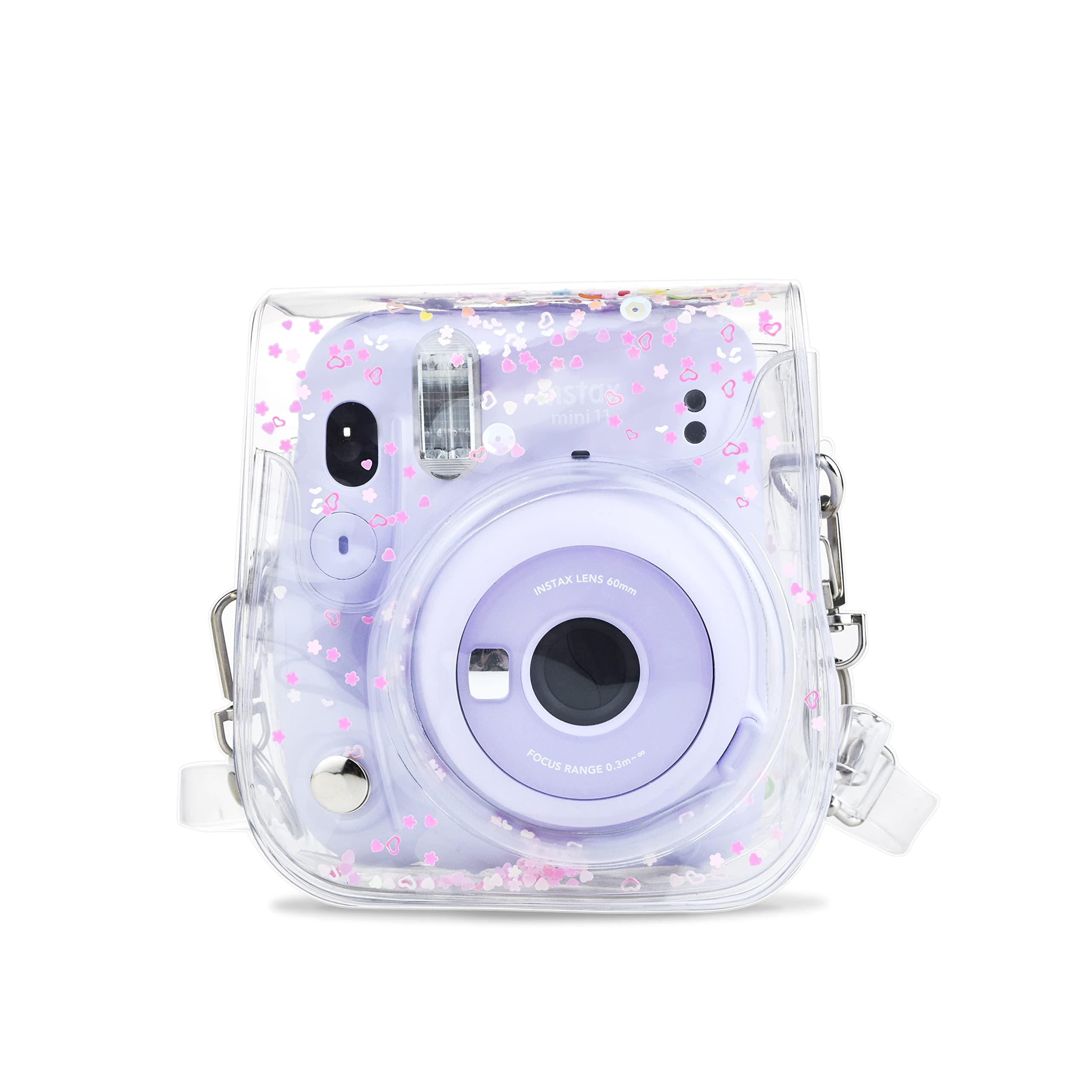 

HIYQIN Instax FUJIFILM instax mini case cute camera bag with shoulder strap PVC transparent case, 12/11/9/8+/8 (pink heart) рожевий