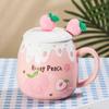 450ML Capacity Strawberry Mug Pink Color Ceramic Mug Cute Design Porcelain Mug  Student Use